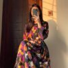 Multi-Printed Floral Chiffon Frock with Malai Inner - Image 3