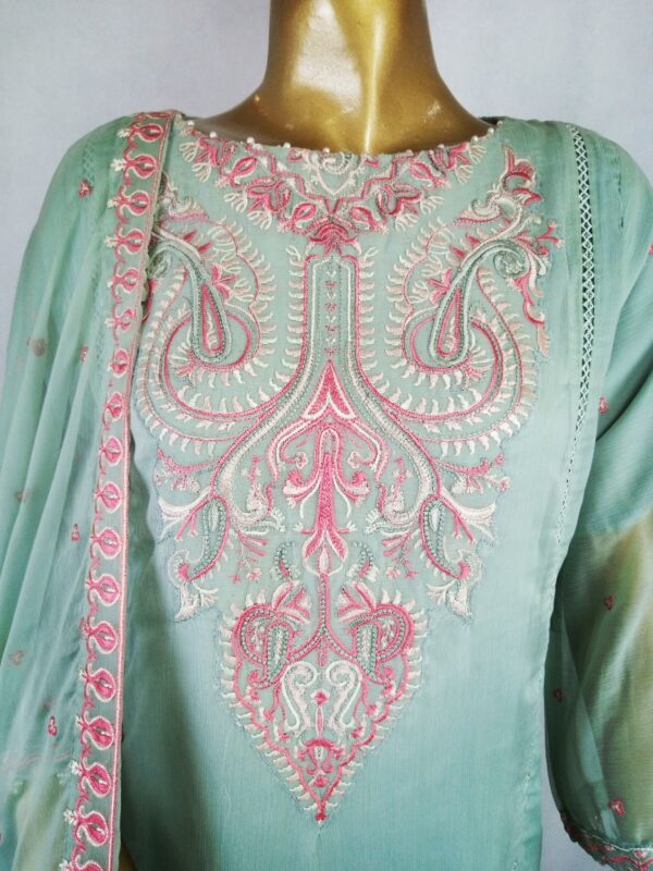 AQUA COLOR 3-PIECE EMBROIDERED CHIFFON SUIT - Image 4