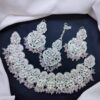 NEW ARRIVAL FANCY BEAUTIFUL DELICATE DESIGN ZIRCON CHOKER SET WITH EARRINGS AND TIKA FOR HER - Image 2