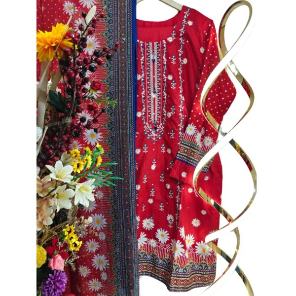 PREMIUM LINEN OUTFIT WITH CHIFFON DUPATTA - Image 3
